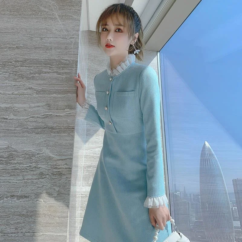 

Sweet Celebrity Temperament Dress Women's 2022 Spring And Autumn New Style Waist Slim Design Niche French Skirt Korean Fashion
