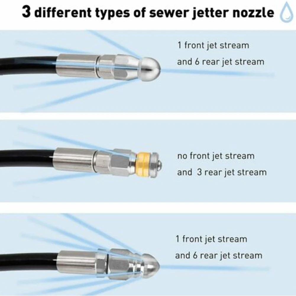 

3 PCS Sewer Jetter Rotary Nozzle 1/4 In Stainless Steel Pressure Washer Hose Quick Connect Hose Nozzle Back Wear Resistance
