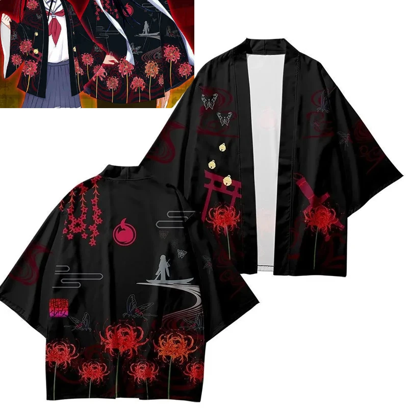 Новая футболка Jigoku Enma Ai haori кимоно аниме ветер полиэстер летние футболки с