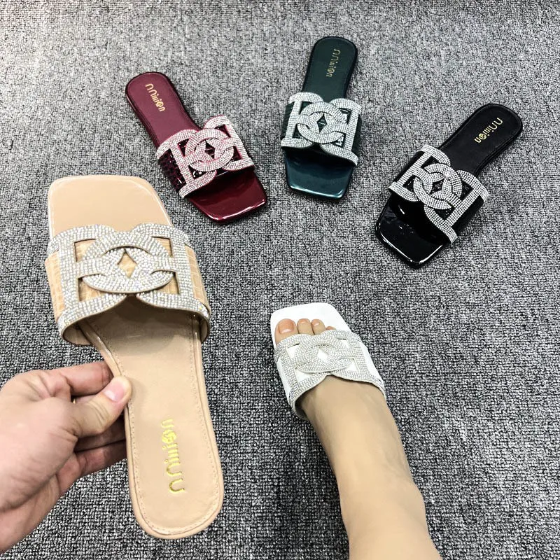 Модные женские тапочки 2023 роскошные дизайнерские сандалии на плоской подошве с