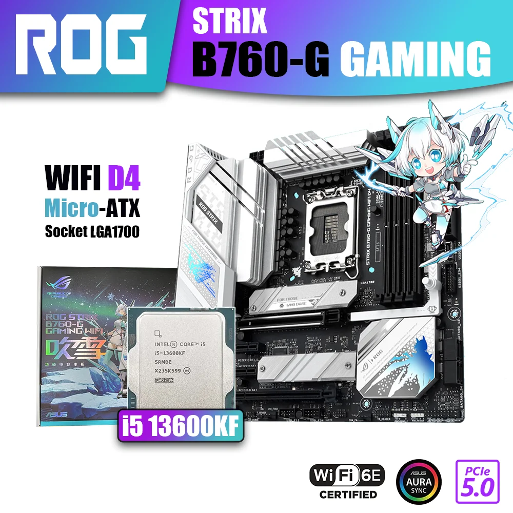 

Новый комплект ASUS ROG STRIX B760-G GAMING WIFI D4 с процессором Intel core i5 13600KF процессор LGA1700 DDR4 память материнская плата Combo RGB HDMI DP поддерживает видеокарты AMD NVIDIA для настольных ПК Gamer
