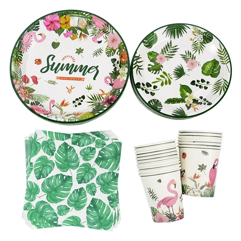 

Summer Party Disposable Tableware Tropic Green Plant Leaves Plates Cups Napkins Hawaii Wedding Birthday Party Decoration