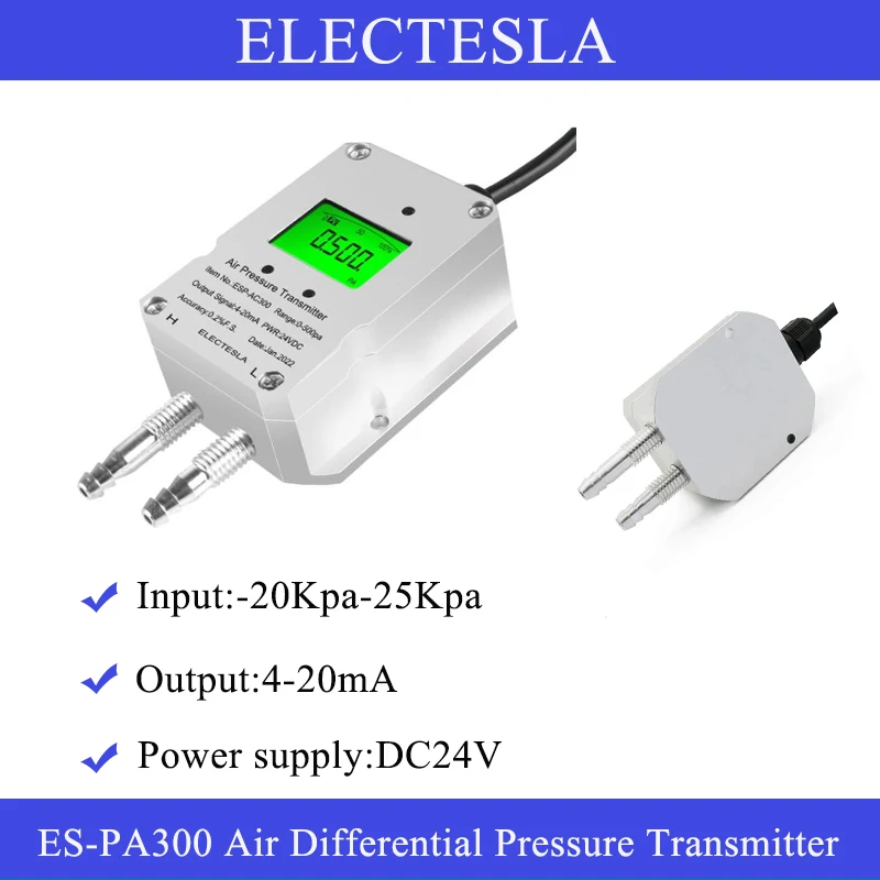 Air Wind Pressure Transmitter LCD Display Differential Pressure Sensor Controller Micro Difference Pressure Transmitter 4-20mA