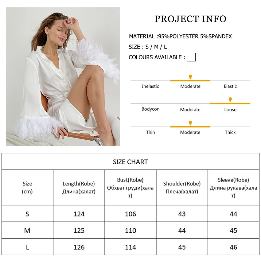 Hiloc Flare Sleeves Feather Robes With Fur White Wedding Sexy Robes Women Dresses Satin Bathrobe Female Sleepwear Fashion 2022 images - 6