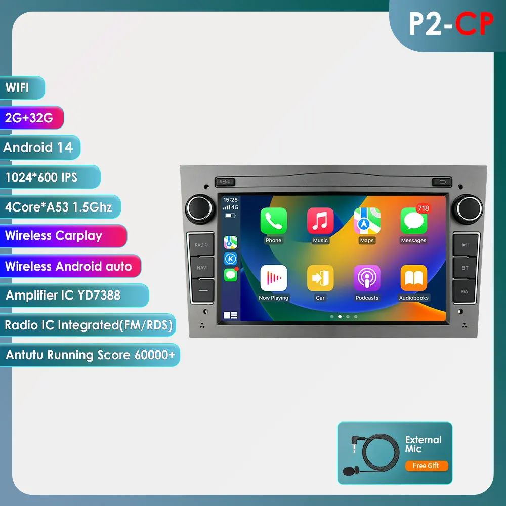 

8 + 128G Carplay Android 14 2 Din Автомобильный радиоприемник Стерео GPS для Opel Astra H G J Antara Vectra C Zafira B Vivaro Meriva Vectra B BT RDS