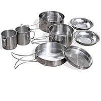 8pcsset ultra light stainless steel outdoor picnic pot kit outdoor camping hiking mini cooker bowl cup cooking
