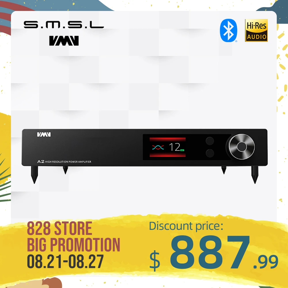 SMSL VMV A2 усилитель мощности с поддержкой DSD512 32 бит 768 кГц Bluetooth UAT LDAC Aptx-HD AAC сабвуфер Предварительный Выход с дистанционным управлением