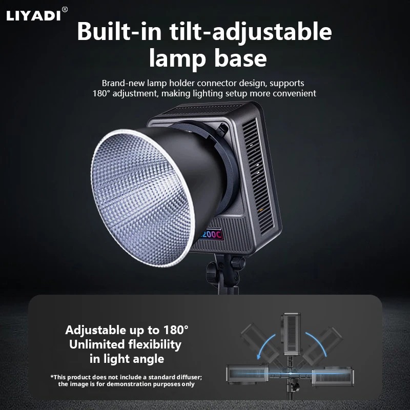 Фото LIYADI 300W/200W LED-видеосвет 2700K-6500K RGB, полноцветный профессиональный осветитель COB для фотографии и видеосъемки в студии. №4