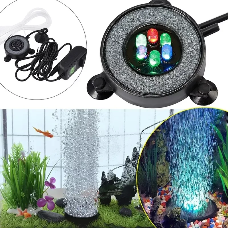 

NEW2022 1PC Color Changing LED Waterproof Aquarium Light Round Fish Tank Bubbler Decor Lamp Aquarium Fish Tank Pool Led Lights