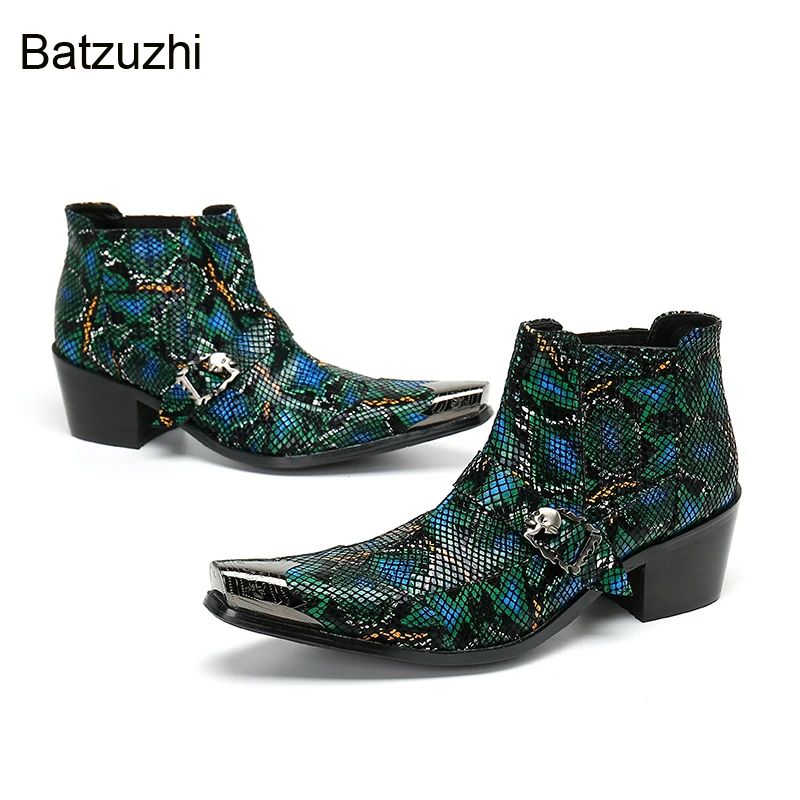 Модные мужские ботинки Batzuzhi с железным носком на каблуке 6 5 см коричневые/синие