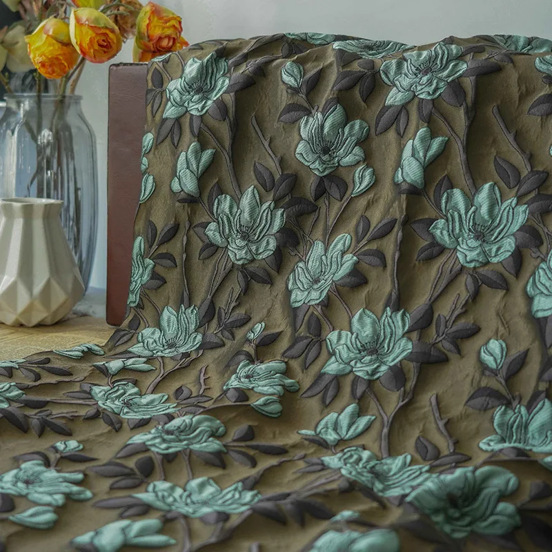 

Yarn-dyed Jacquard Fabric Dark Night Green Flower Color Contrast Women's Spring Autumn Dress Messenger Bag Decorative Cloth Sew