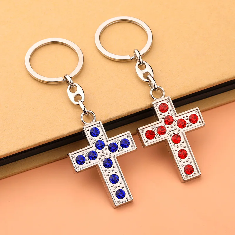 

Catholic Christian Cross Keychains Holder Big Rhinestones Pendant Key Chains Keyrings for Bag Key Protection Religious Jewelry