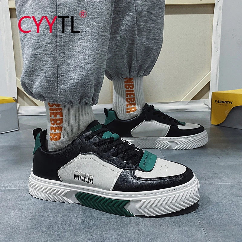 

CYYTL Men's Fashion Platform Soft Leather Skateboard Shoes Sports Comfortable Low Top Sneakers Casual Walking Street Tennis