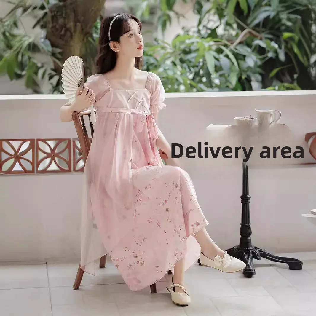 Лето 2024 тонкое платье с квадратным вырезом и бретелькой на шее в китайском стиле