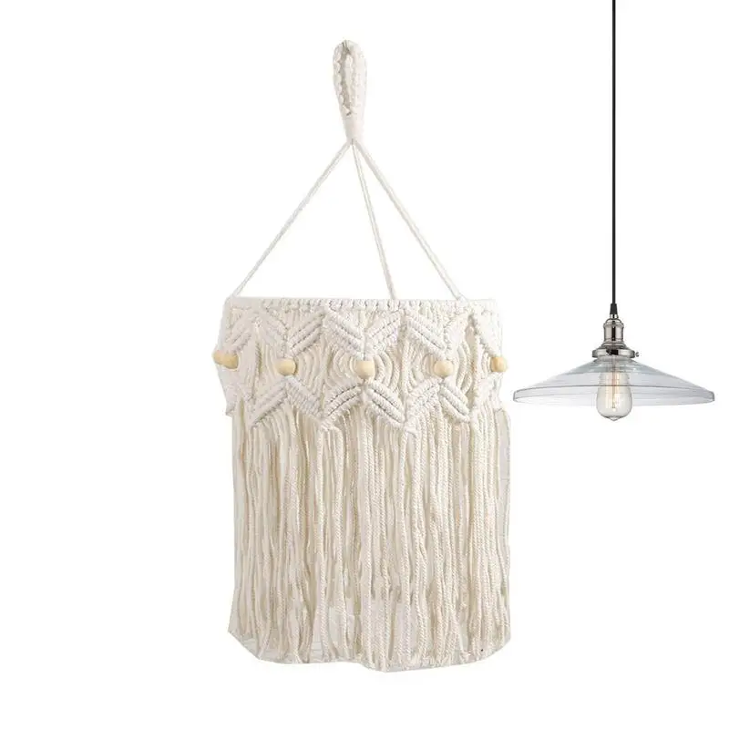 

Hand-Woven Living Room Ceiling Lamp Shade Bohemian Tassel Bedroom & Bathroom Lampshade Warm White Lamp Shade Macrame Lampenkap