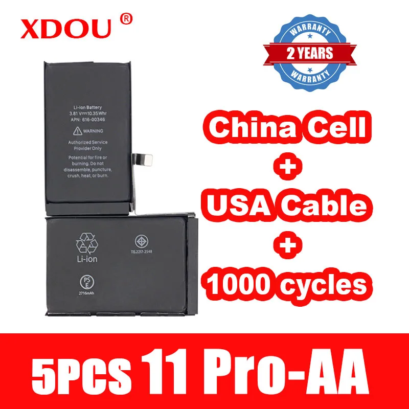 

5 шт. XDOU аккумулятор для IPhone 11 Pro 11Pro 3190 мАч Ремонт замены 100% Кобальт Китай ячейка США кабель 1000 циклов для Apple AA