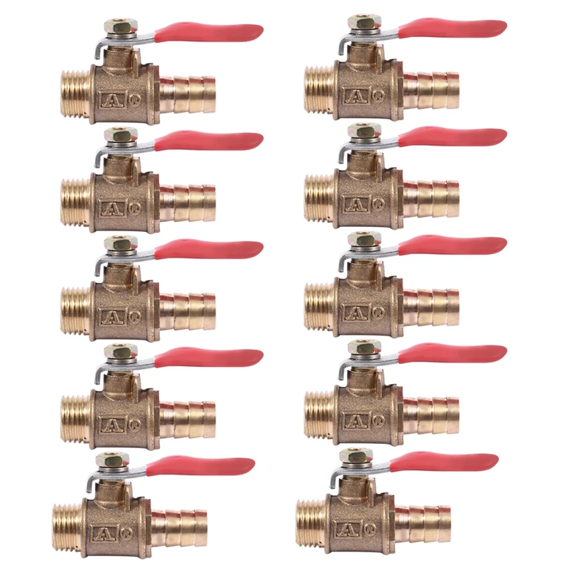 

10Pcs 10Mm X 1/4 Inch PT Male Thread Full Port Lever Handle Hose Barb Brass Ball Valve