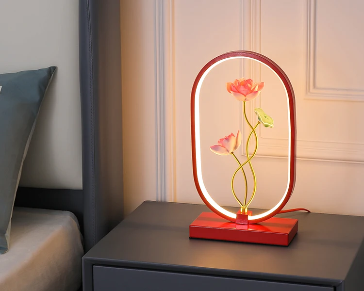 New Chinese Living Room Study Decoration Table Lamps Creative Simple Bedroom Led Table Light Fixtures Retro Lotus Bedside Lamp