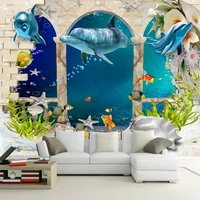 custom photo cartoon 3d underwater world ocean dolphins brick wallpaper bedroom living room tv sofa background large wall mural