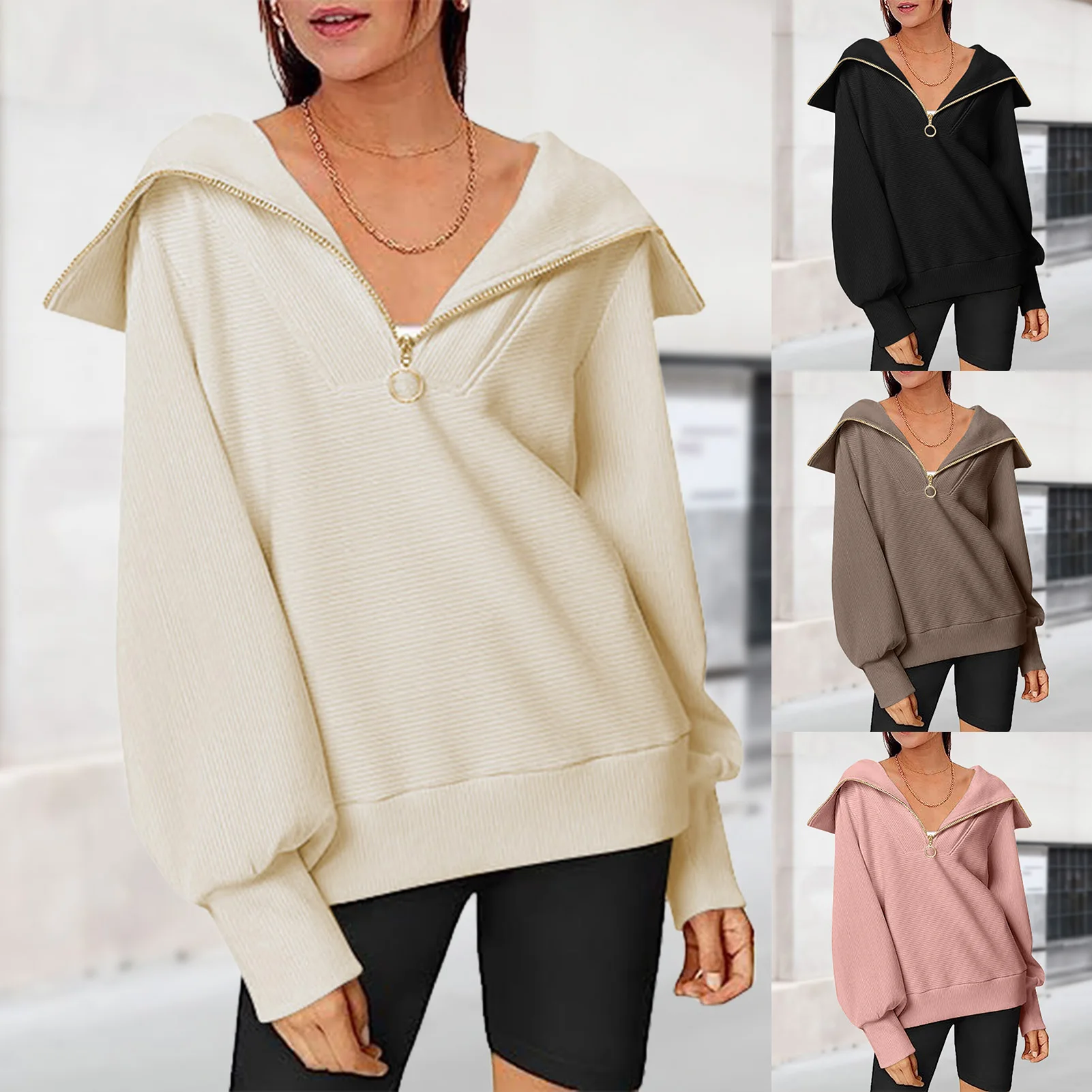 

Turndown Collar Sweatshirts Hoodie Comfy Lady Long Sleeve Tops Casual Fall Y2K Clothes Loose Trendy Daily Wear Streetwear Suit