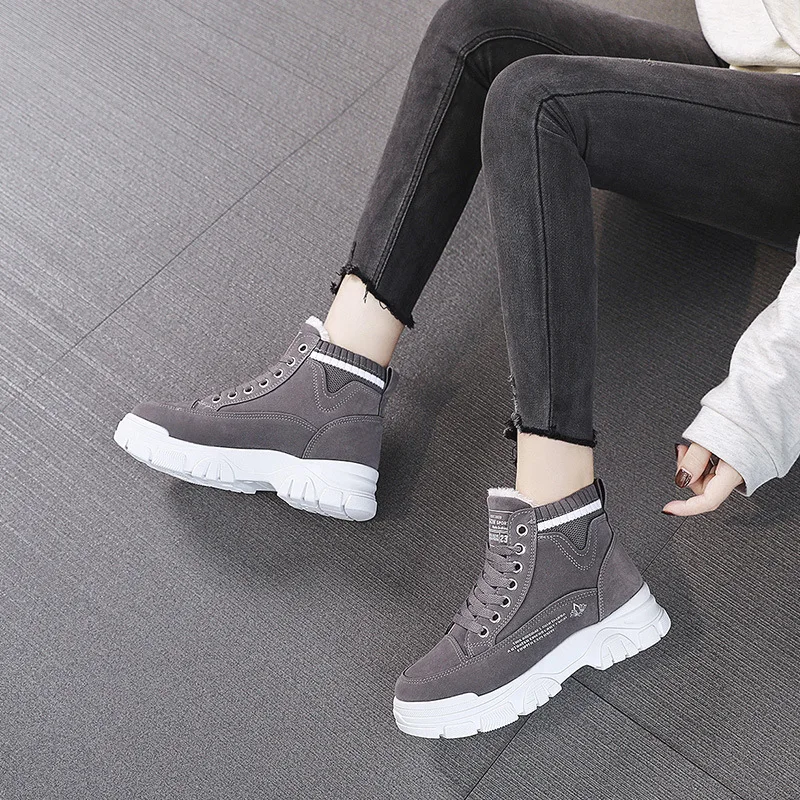 

Thick Heel Plush Warm Cotton Shoes Sole Snow Boots Winter Short Tube Ened Casual High Top Lace Up New Style