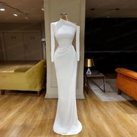 elegant solid color long sleeve prom dresses for wedding party cusotm floor length mermaid evening gown vestidos de noche 2022