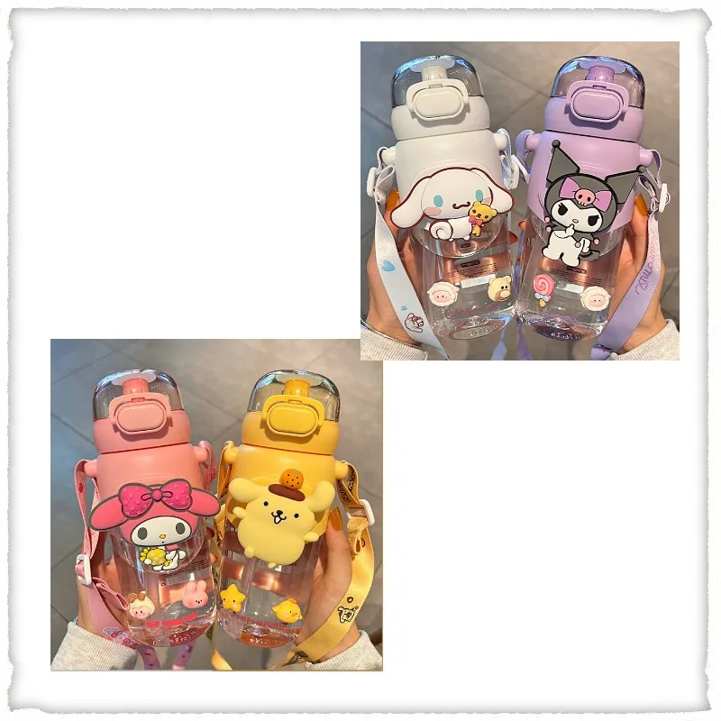 

600ML Sanrio Hello Kitty Cinnamoroll Anime Kuromi Melody Cartoon Kawaii Sports Water Bottle Coffee Cup Kids Water Bottle Gifts