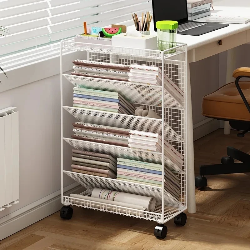 

Small Bookshelf Next To The Desk Desk Side Shelf Movable with Wheels Classroom Gap Book Storage Bookshelf Room Storage Organizer