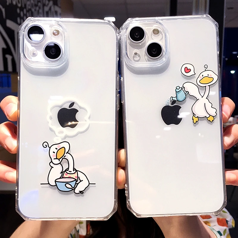 

Cute Duck Phone Case For iPhone 11 12 13 Pro Max XS X XR 7 8 Plus Transparent Bumper Back Cover