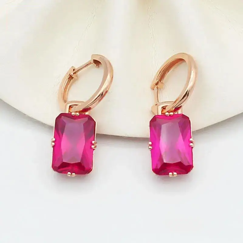 

Purple Gold Rose Gold Inlaid Redstone Rectangular Earrings High-End Classic Fashion Elegant Graceful Generous Earrings for Women