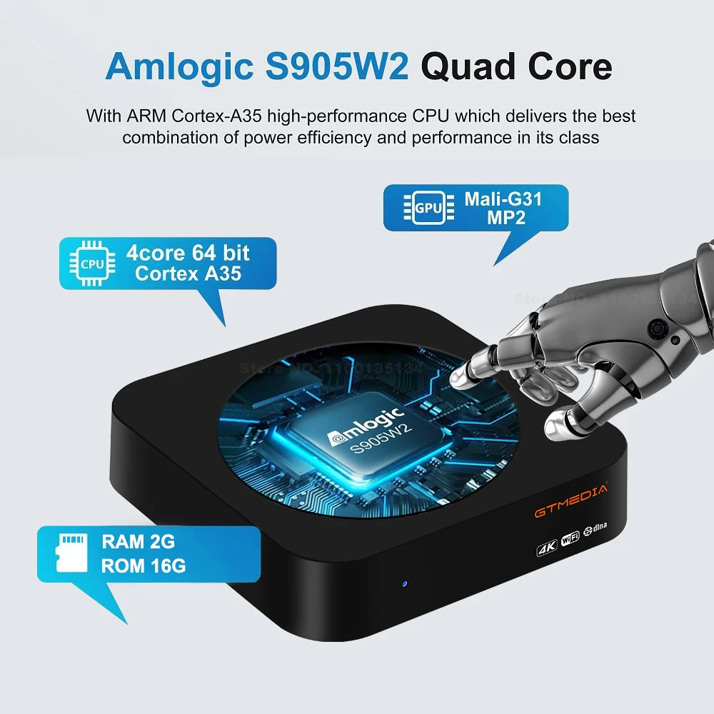 ТВ-приставка GTMEDIA G2 PLUS Android 11 4K UHD Amlogic 905W 2 ядра + 16 ГБ 2022 ГГц Wi-Fi |