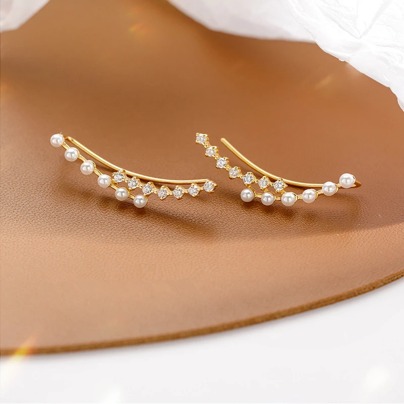 

Модные двойные Серьги серебряного цвета с жемчугом цирконием в форме дуги для женщин высококачественные изысканные элегантные бриллианты Ювелирные изделия Подарки
