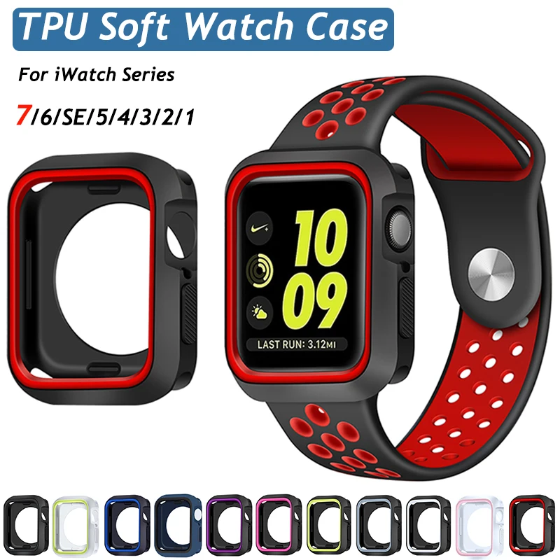 

41mm 45mm TPU Watch Case For Apple Watch 7 4 3 44 40mm Shockproof Protective Two-color Case For iWatch Series 6 5 38 42MM