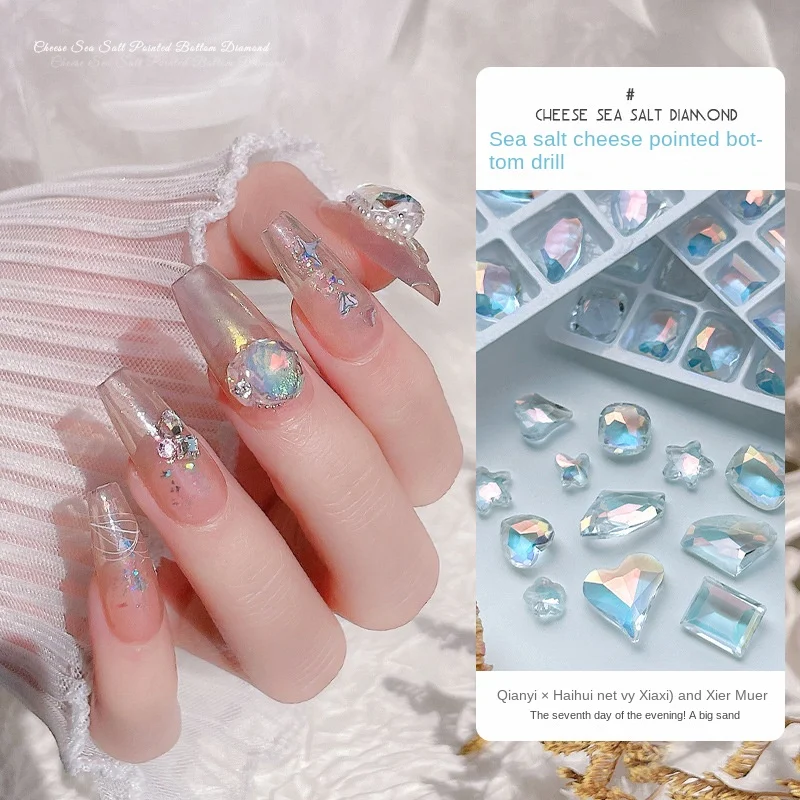 

10Pcs White Transparent Nail Crystal Aurora Fantasy Colorful Crystal Diamond Summer Nail Rhinestone Diy Girl's Nail Charms