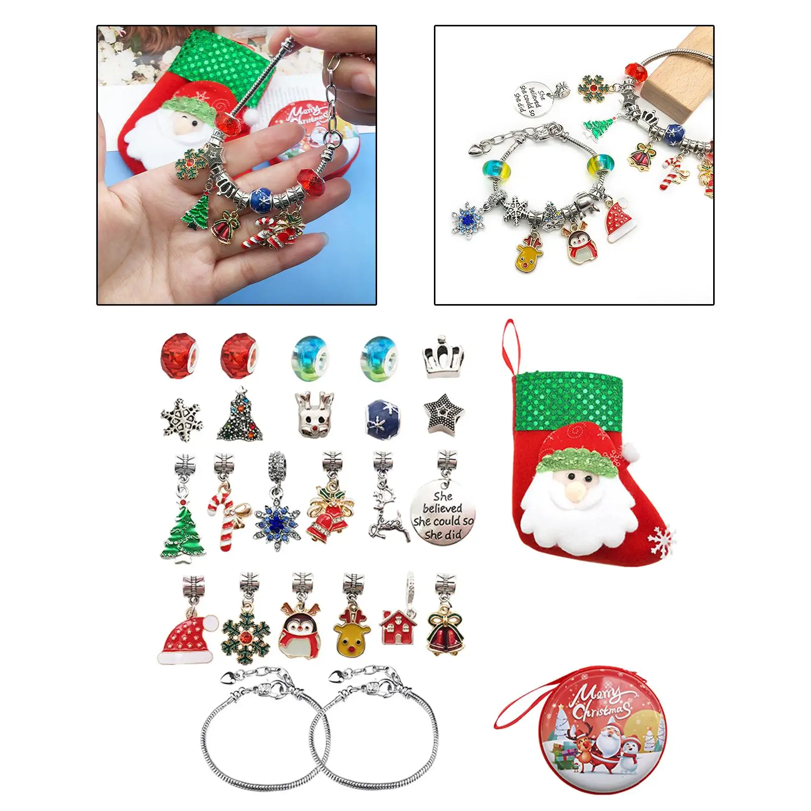 

24Pcs Christmas Bracelet Making Kit Craft Supplies Pendants for Earring
