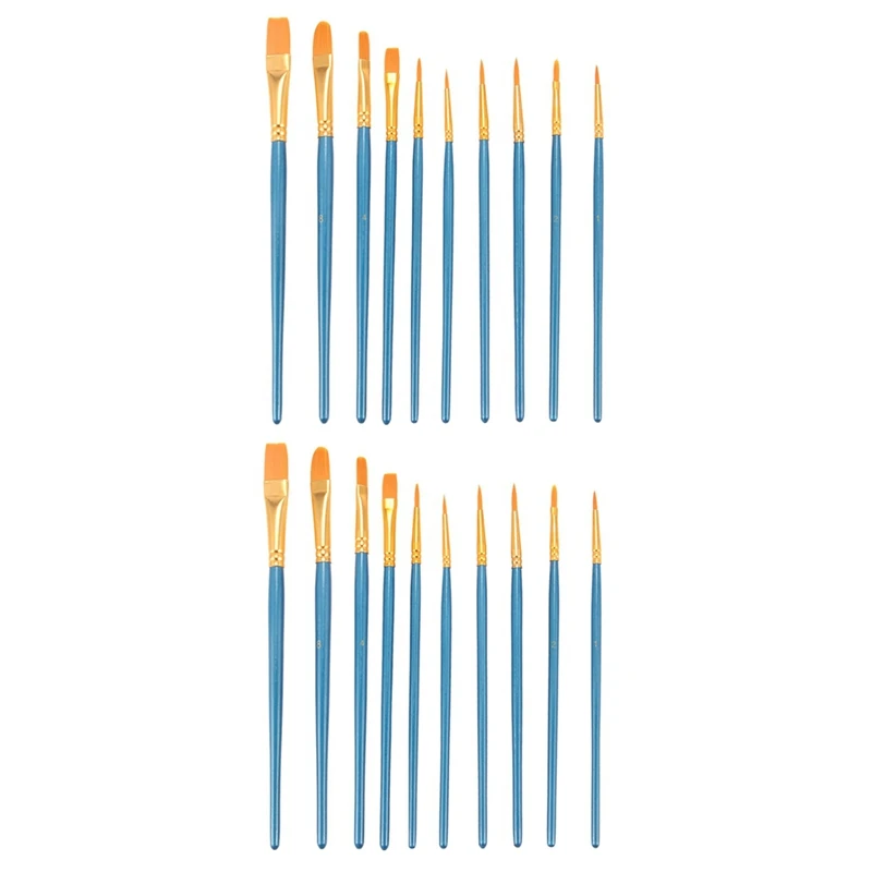 

NEW-20Pcs Artist Brush Set Acrylic Watercolor Round Pointed Tip Nylon Hair