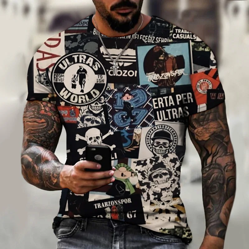 

Vintage Personalized Men's Clothing Street Punk Style Men's T-shirt Summer Oversized Short Sleeve Tops Men's Trendy T-shirts