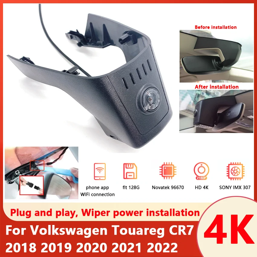 New! Plug and play Hidden Car Dashcam Camera UHD 4K Dash Cam APP Control DVR For Volkswagen Touareg CR7 2018 2019 2020 2021 2022