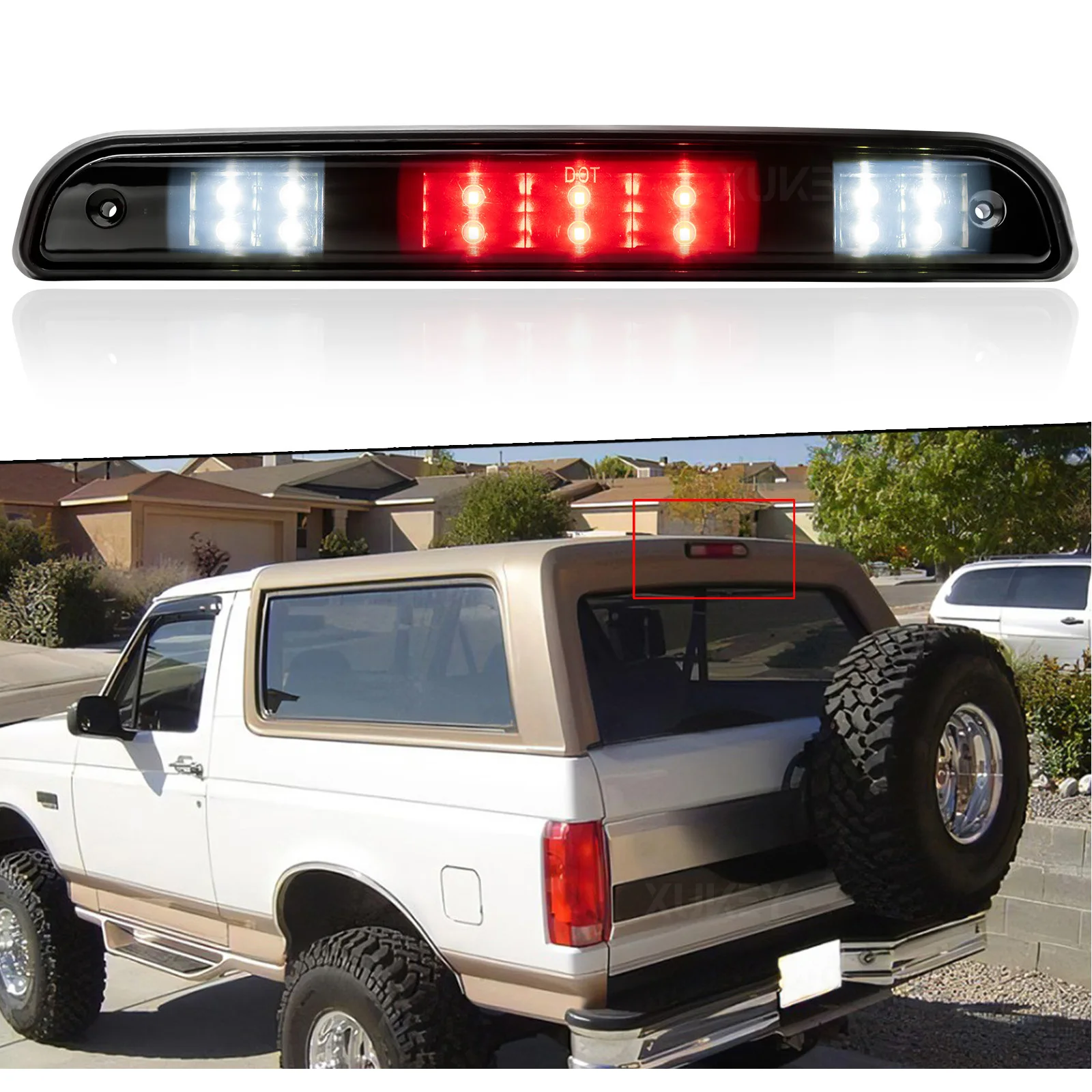 1x Smoked 3rd Third Brake Light For Ford F150 F250 F350 Bronco 1992-1996 Rear Tail High Mount Stop Led Waterproof Cargo Lamp
