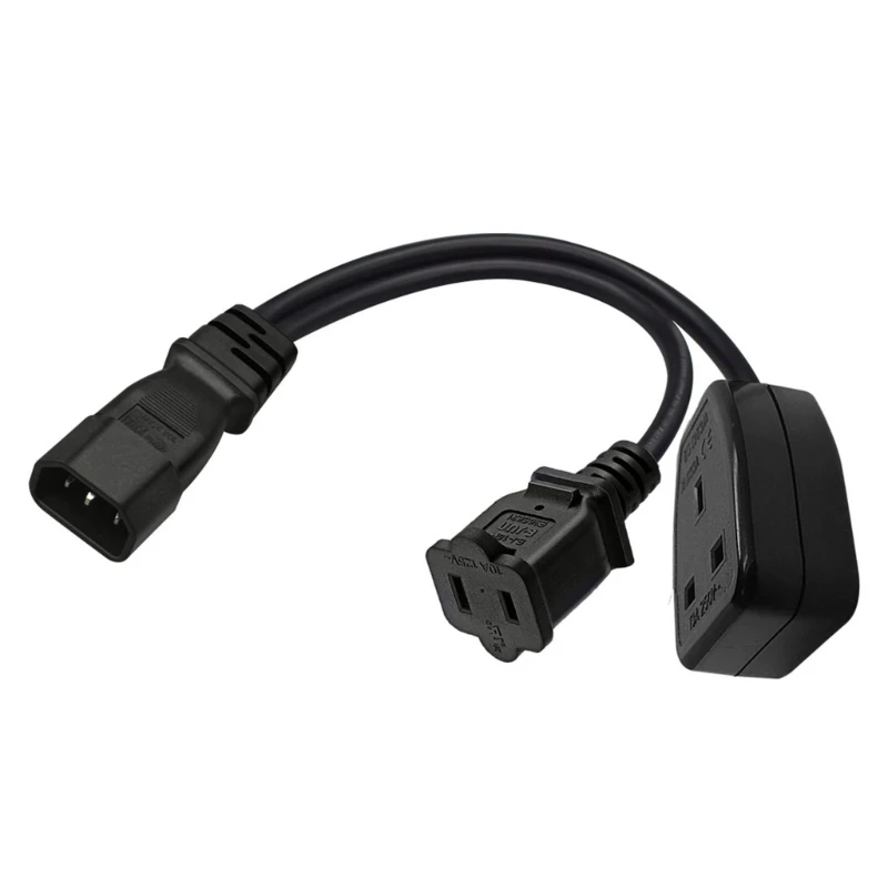 

IEC C14 Male Plug Extension Power Cable 3Pin Connector IEC320-C14 to UK13A+1-15R Converter Adapter Cable Cord