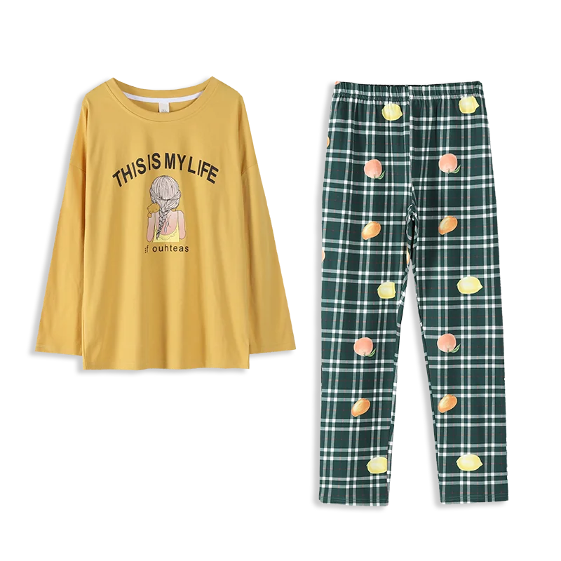 

Женская милая Пижама с круглым вырезом и мультяшным принтом, осенняя хлопковая Домашняя одежда, женская пижама, новые брюки с длинным рукав...
