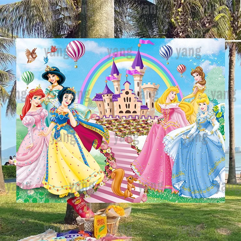 

Фон для фотосъемки с изображением радуги для девочек и малышей на день рождения на открытом воздухе романтивечерние ринка студийный фон с изображением дворца Диснея мультяшный блеск