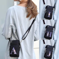 universal shoulder mobile phone bag unisex sport arm pack for samsungiphonehuawei purple flower letters print crossbody pouch