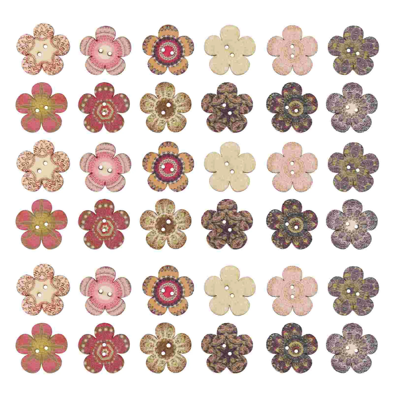 

100 Pcs Vintage Wood Button Flower Wooden Buttons Decor Clothes DIY Decorative Woodsy Crafts Bouton