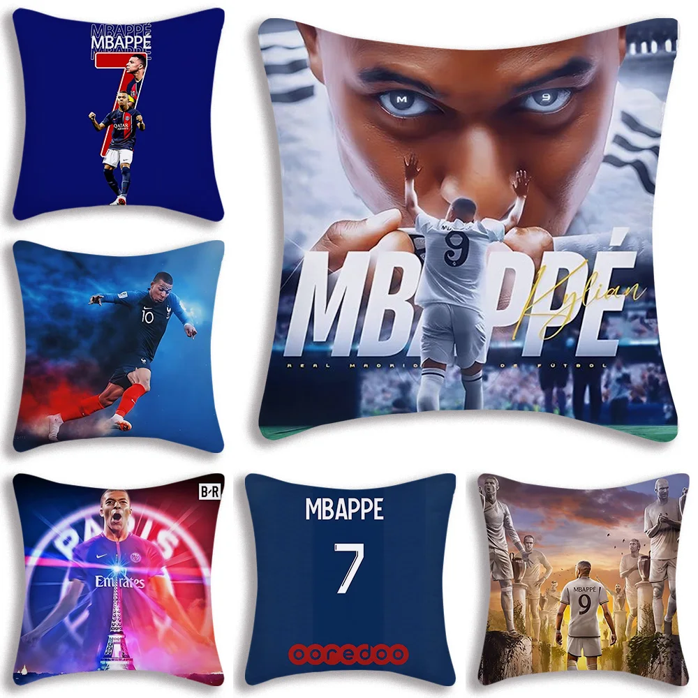 Pillow Covers Cartoon Football For K-Kylians Sofa Decorative Home Double-sided Printing Short Plush Cute M-Mbappes Cushion Cover