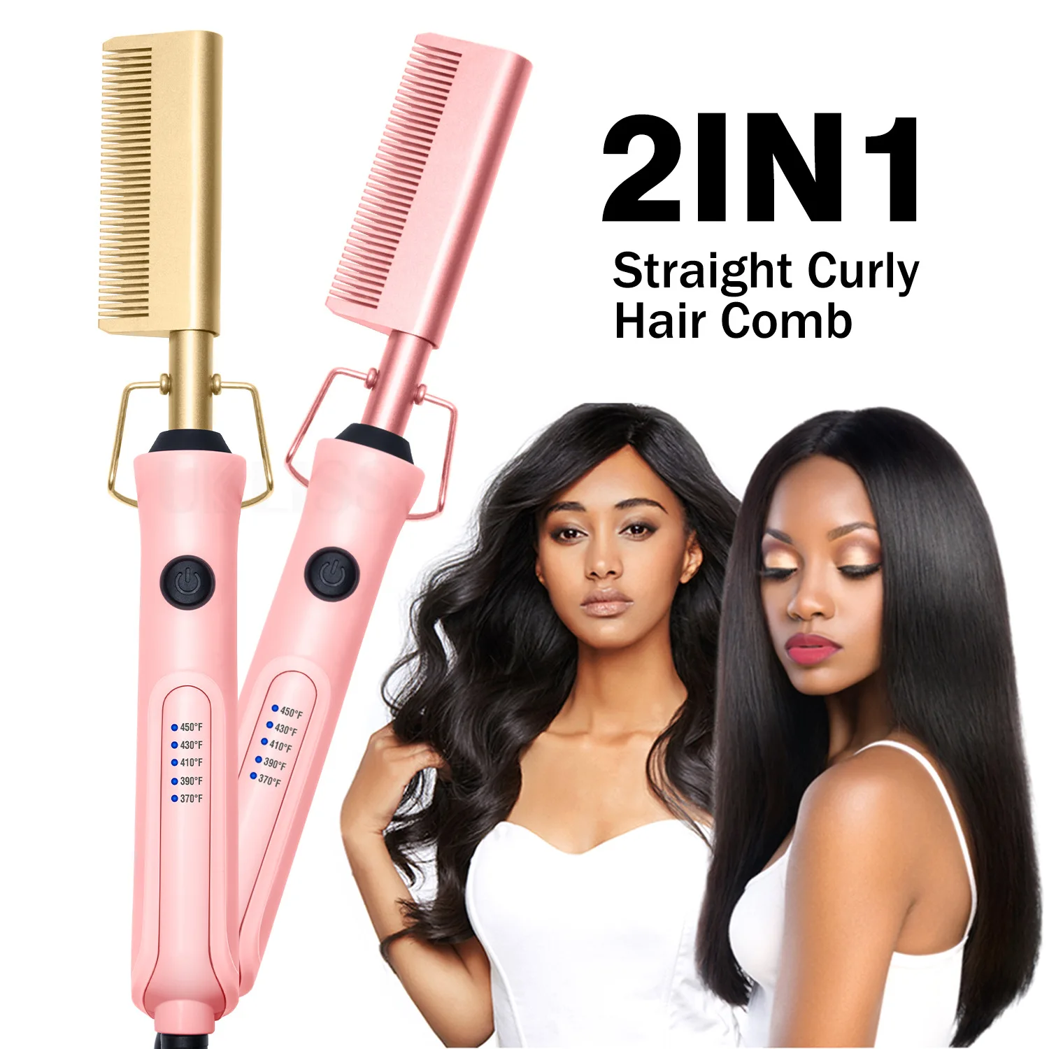 

2 in 1 Hot Comb Straightener Electric Hair Straightener Hair Curler Wet Dry Use Hair Flat Irons Hot Heating Comb For Hair Stylin
