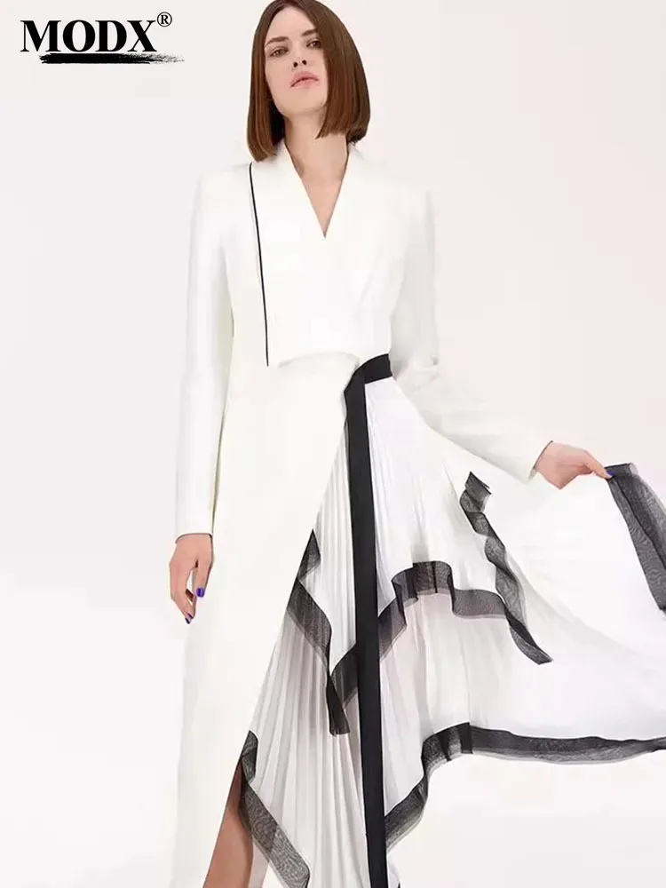 [MODX] осеннее женское нишевое платье 2024 асимметричное Плиссированное свободное с