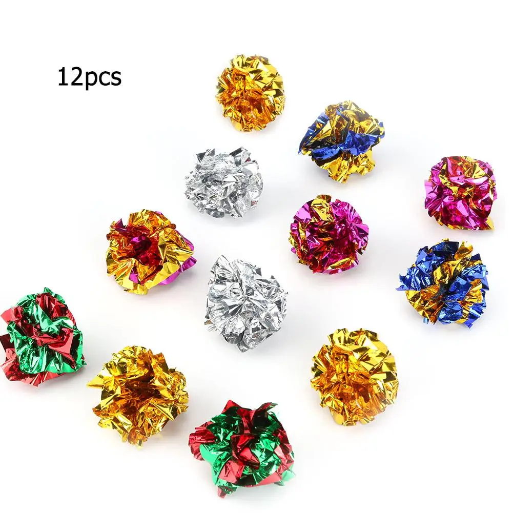 

12Pcs/pack Cat Toys Tin Paper Crinkle Ball Ring Paper Sound Toy for Cats Kitten Interactive Pet Cat Supplies Multicolor