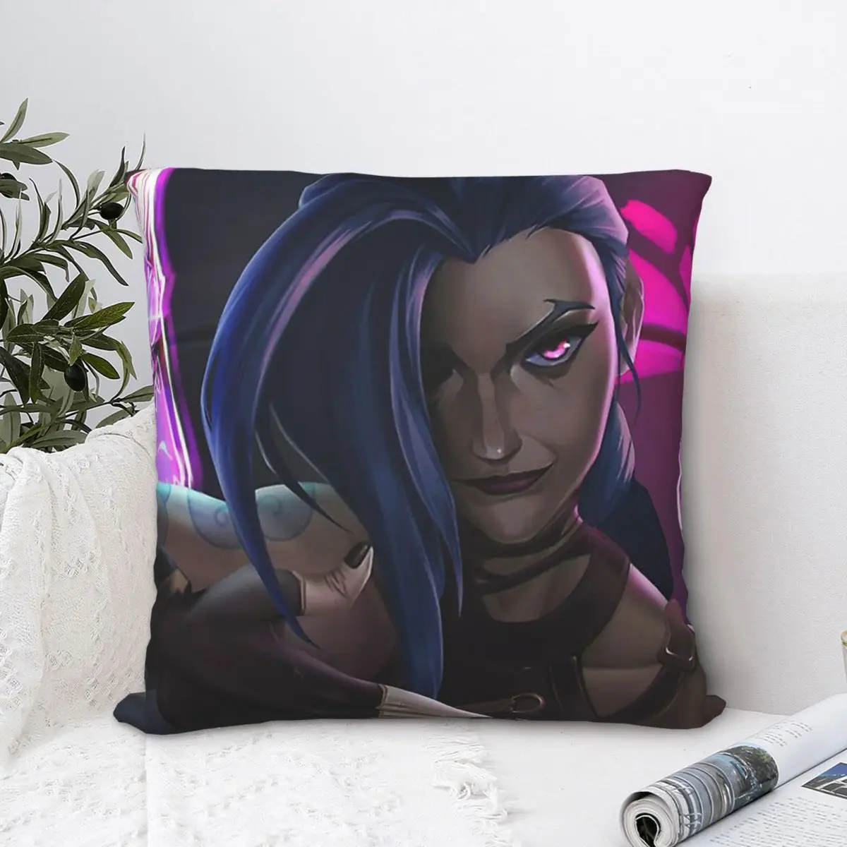 

Jinx Cold Throw Pillow Case Arcane League of Legends Backpack Cojines Case DIY Printed Fashion For Home Decor