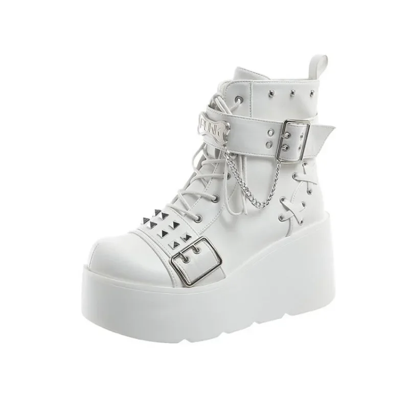 Женские ботинки на танкетке повседневные в стиле панк платформе и каблуке размер